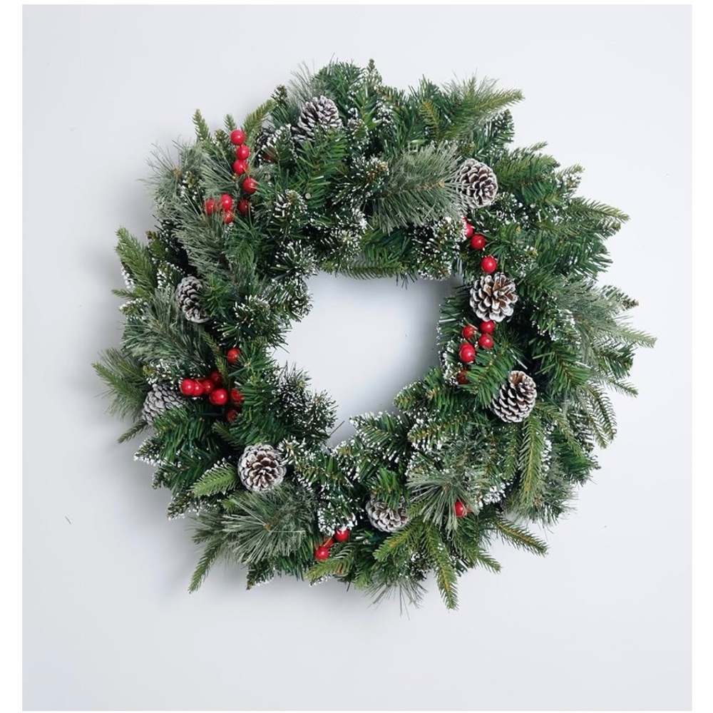 Festive Green Holiday Wreath with Red Accents